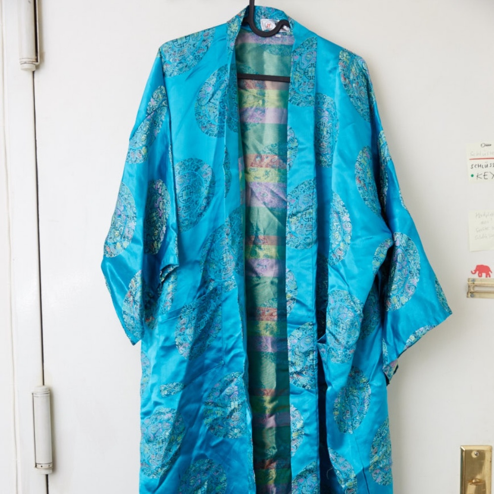 Long Satin Kimono traditional vintage Robe